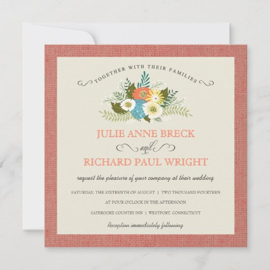 Invitations de Mariage campagnard de Burlap Rustiq (Devant)