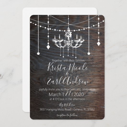 Invitations de Mariage campagnard de lustre rustiq (Devant / Derrière)