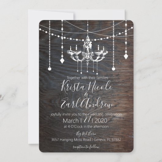 Invitations de Mariage campagnard de lustre rustiq (Devant)