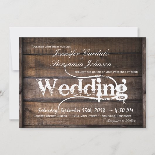 Invitations de Mariage campagnard en bois de grang (Devant)