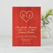 Invitations de Mariage campagnard rouge et or (Debout devant)