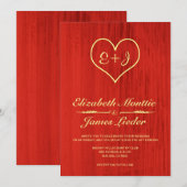 Invitations de Mariage campagnard rouge et or (Devant / Derrière)