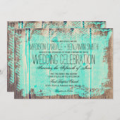 Invitations de Mariage campagnard Rustic Wood Aqua (Devant / Derrière)