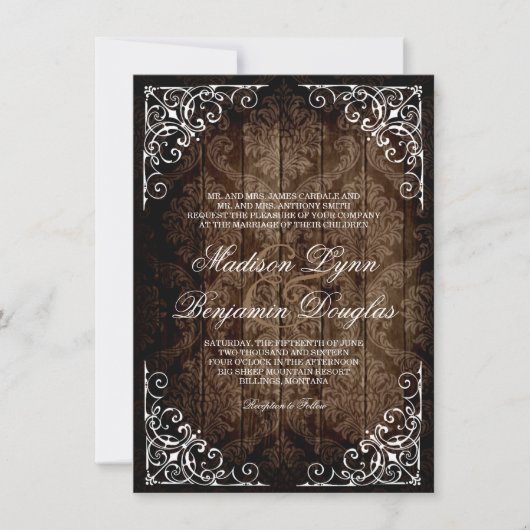 Invitations de Mariage campagnard rustique Damask  (Devant)