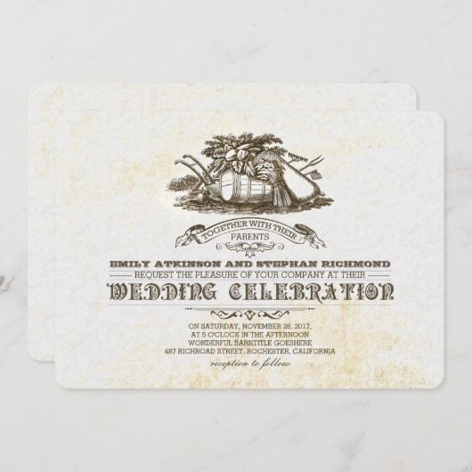 Invitations de mariage campagnard rustique de la r (Devant / Derrière)