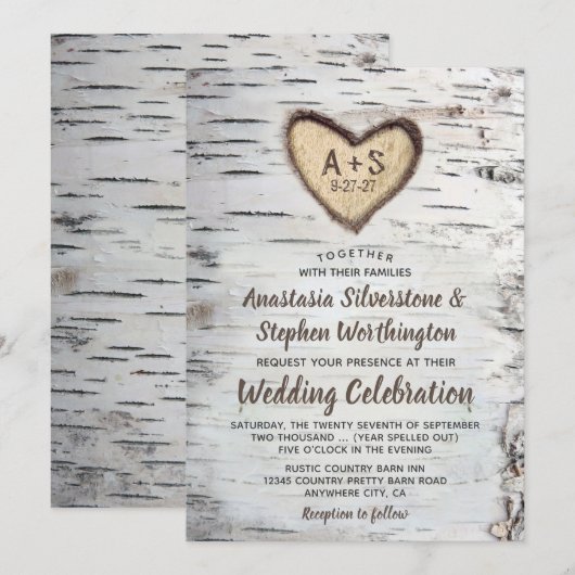 Invitations de Mariage campagnard rustique de l'éc (Devant / Derrière)