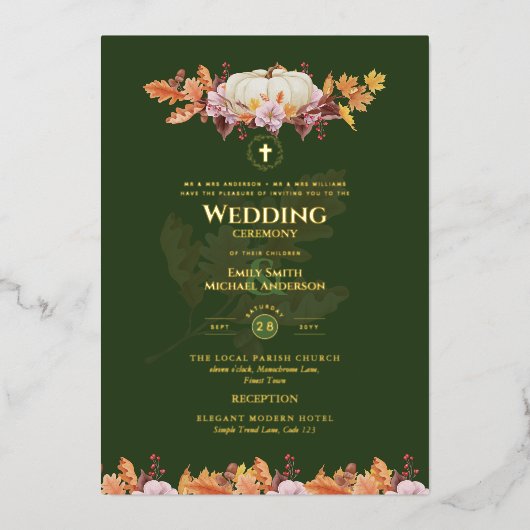 Invitations de mariage catholique Automne Citrouil (Recto)