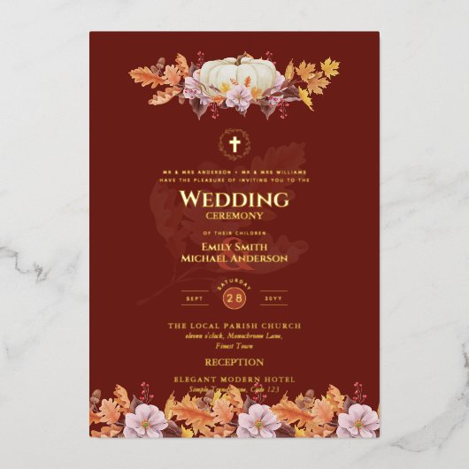 Invitations de mariage catholique Automne Citrouil (Recto)