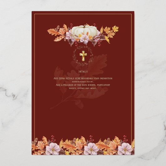 Invitations de mariage catholique Automne Citrouil (Verso)
