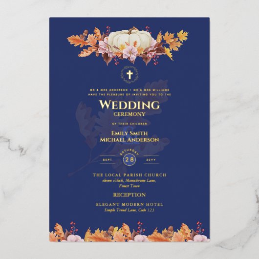 Invitations de mariage catholique Automne Citrouil (Recto)