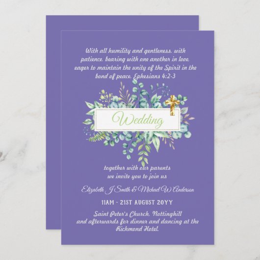 Invitations de mariage catholique moderne Botaniqu (Devant / Derrière)