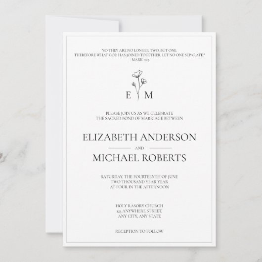 Invitations de mariage catholiques modernes avec c (Devant)