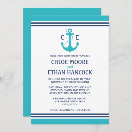 Invitations de mariage caustique turquoise (Devant / Derrière)
