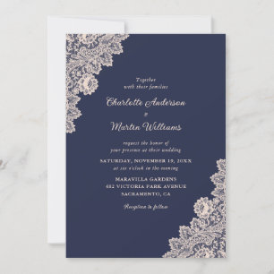 Invitations de mariage Champagne et Marine Blue La