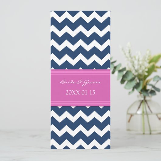 Invitations de mariage Chevron bleu rose chaud (Debout devant)
