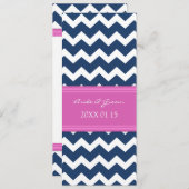 Invitations de mariage Chevron bleu rose chaud (Devant / Derrière)