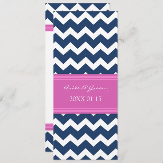 Invitations de mariage Chevron bleu rose chaud (Devant / Derrière)