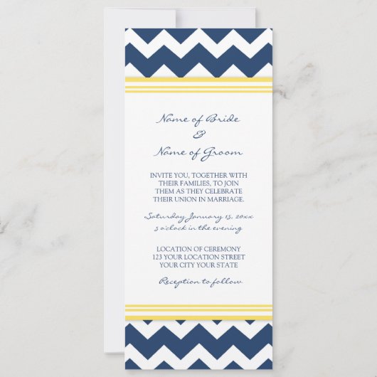 Invitations de mariage Chevron jaune bleu (Dos)