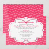 Invitations de mariage Chevron rose chaud (Devant / Derrière)