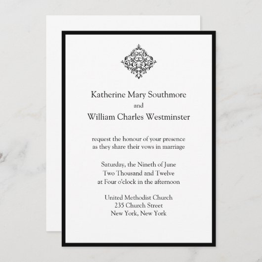 Invitations de mariage chic (Devant / Derrière)