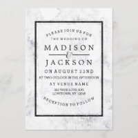 Invitations de mariage chic blanc et gris marbre