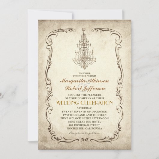Invitations de mariage chic vintages au vieux lust (Devant)