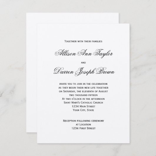 Invitations de mariage classiques (Devant / Derrière)