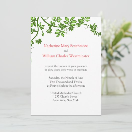 Invitations De Mariage Corail, Vert Et Blanc (Debout devant)