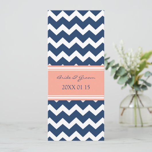 Invitations de mariage Coral bleu Chevron (Debout devant)