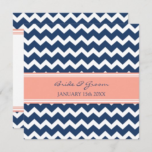 Invitations de mariage Coral bleu Chevron (Devant / Derrière)