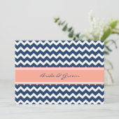 Invitations de mariage Coral Blue Chevron (Debout devant)
