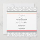 Invitations de mariage Coral Grey Damask (Dos)