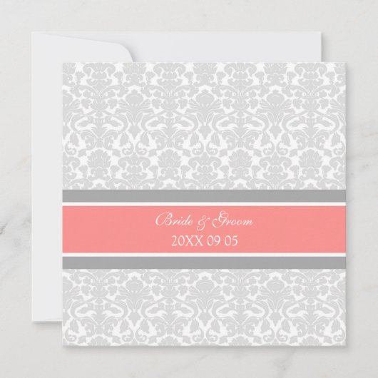 Invitations de mariage Coral Grey Damask (Devant)