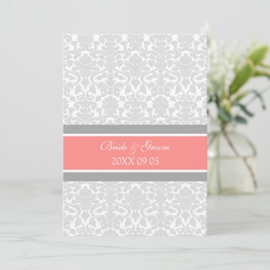 Invitations de mariage Coral Grey Damask (Debout devant)