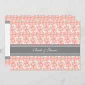 Invitations de mariage Coral Grey Damask (Devant / Derrière)