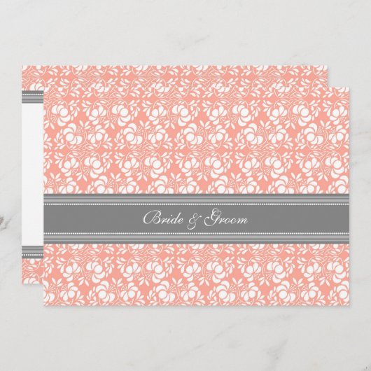 Invitations de mariage Coral Grey Damask (Devant / Derrière)