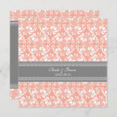 Invitations de mariage Coral Grey Damask (Devant / Derrière)