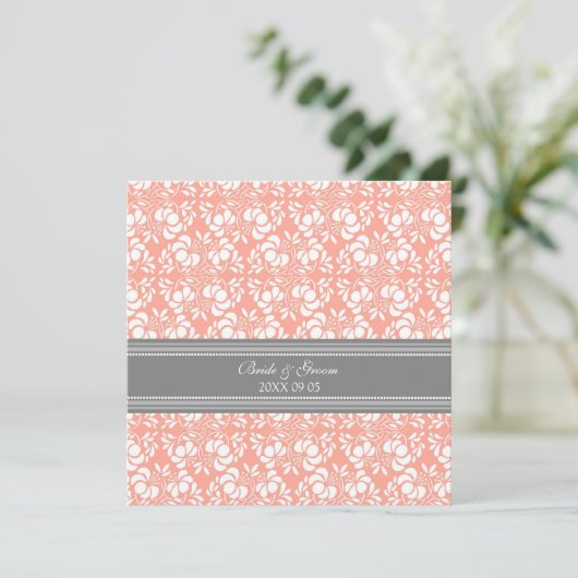 Invitations de mariage Coral Grey Damask (Debout devant)