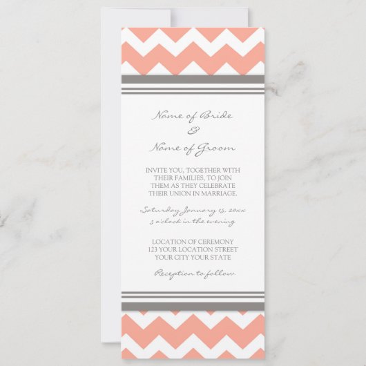 Invitations de mariage Coral gris Chevron (Dos)