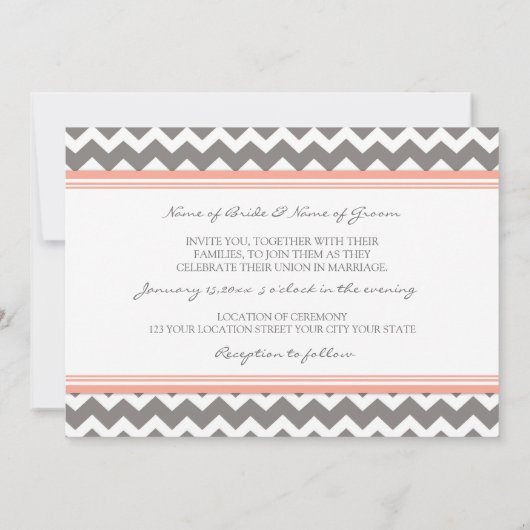 Invitations de mariage Coral gris Chevron (Dos)