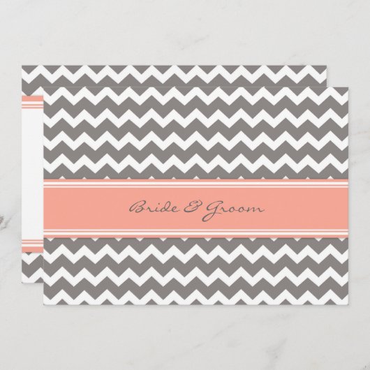 Invitations de mariage Coral gris Chevron (Devant / Derrière)