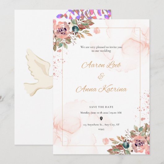 Invitations de mariage couleur Peach (Devant / Derrière)