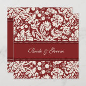Invitations de mariage Crème rouge Damas (Devant / Derrière)