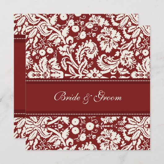 Invitations de mariage Crème rouge Damas (Devant / Derrière)
