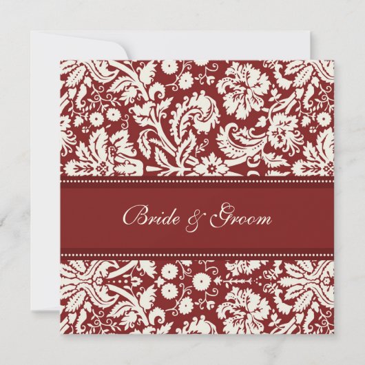 Invitations de mariage Crème rouge Damas (Devant)
