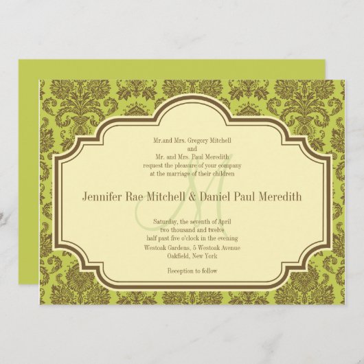 Invitations De Mariage Damas Et Monogrammes (Devant / Derrière)