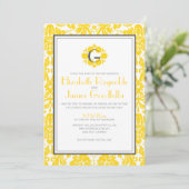 Invitations de Mariage damassé au monogramme jaune (Debout devant)