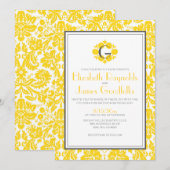 Invitations de Mariage damassé au monogramme jaune (Devant / Derrière)