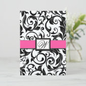 Invitations de Mariage damassé Black and Hot Pink (Debout devant)