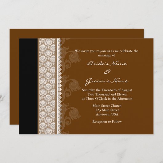 Invitations de Mariage damassé Brown au chocolat A (Devant / Derrière)